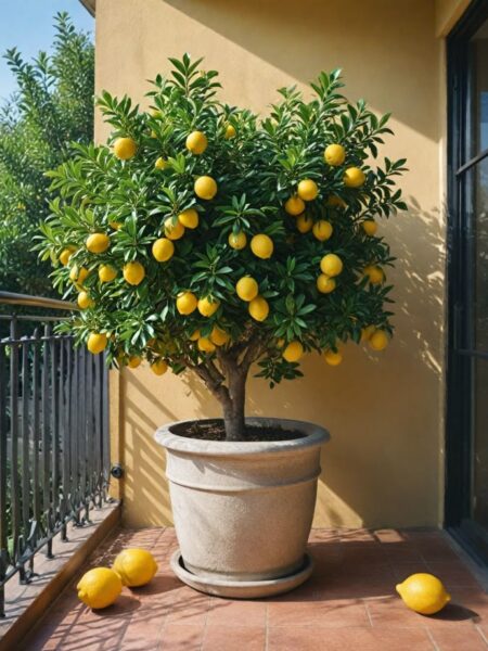 شجرة ليمون Lemon Adalia أضاليا مقزمة عليها الثمار للزراعة في البلكونات والحدائق وعلى أسطح المنازل